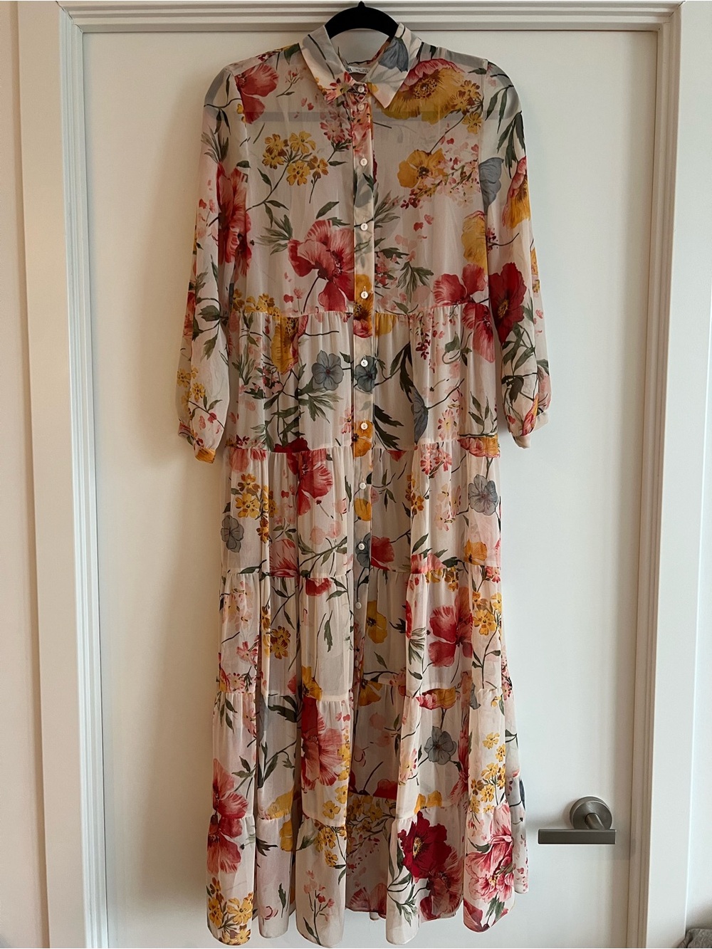 Zara Floral Tiered Button-Front Maxi Dress - Lightweight Flowy Silhouette